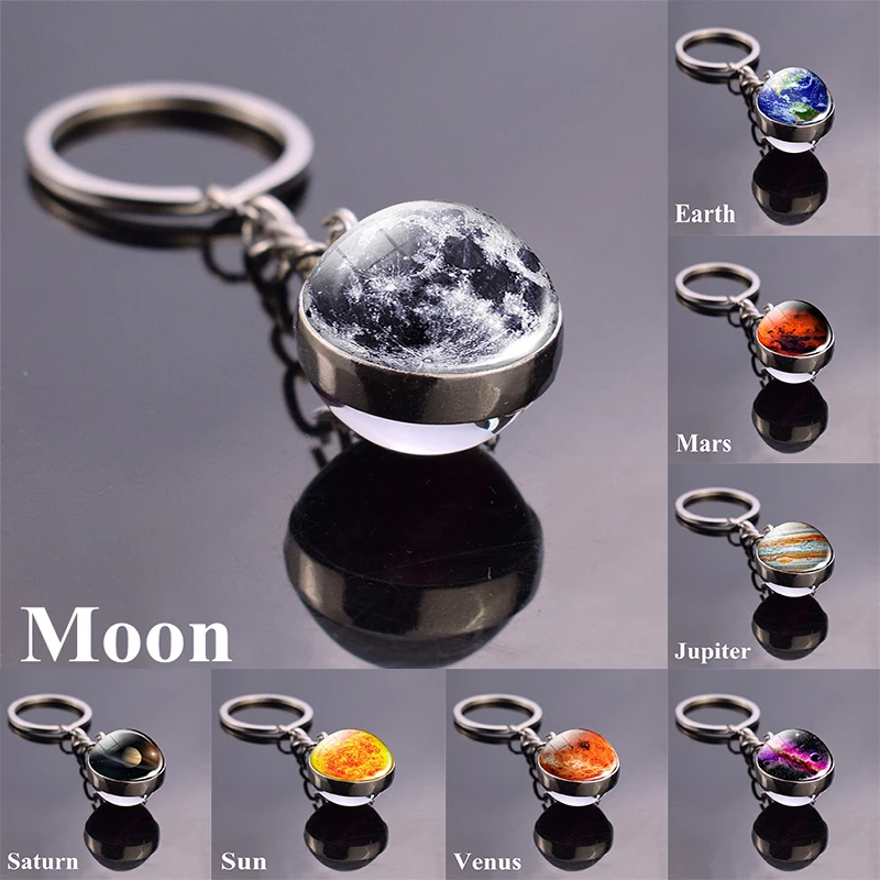 

Keychain Moon Earth Nebula Space Galaxy Keychain Solar System Planet Keyring Sun Mars Double Side Glass Ball Key Chain
