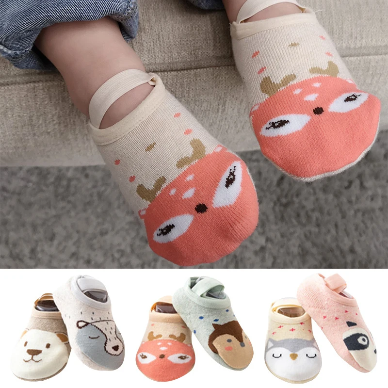 Mejor vendedor  Calcetines antideslizantes con dibujos animados para bebés y niños, calcetín de algodón con patrón de animales para primeros pasos, ideal para chico DdGXMnydx