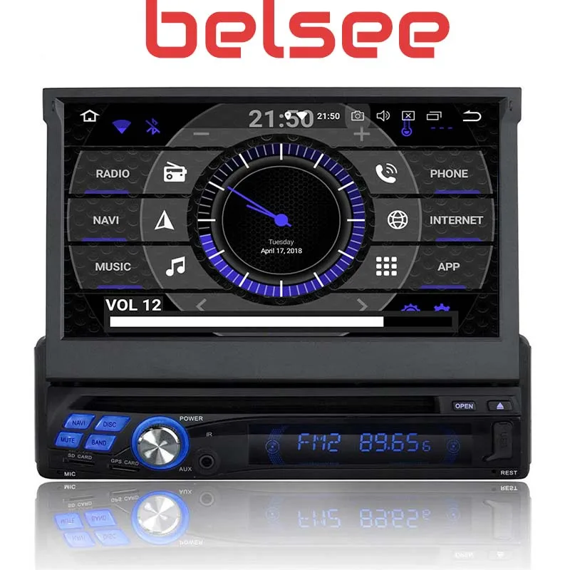 Автомобильный мультимедийный плеер Belsee 1 Din 7 дюймов Android 9 0 Flip GPS стерео сенсорный