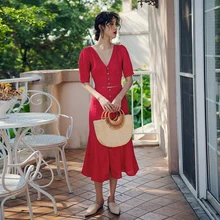 Новая летняя винтажная Женская юбка с высокой талией костюм с v-образным вырезом из двух частей льняные юбки Openk красного цвета 7711