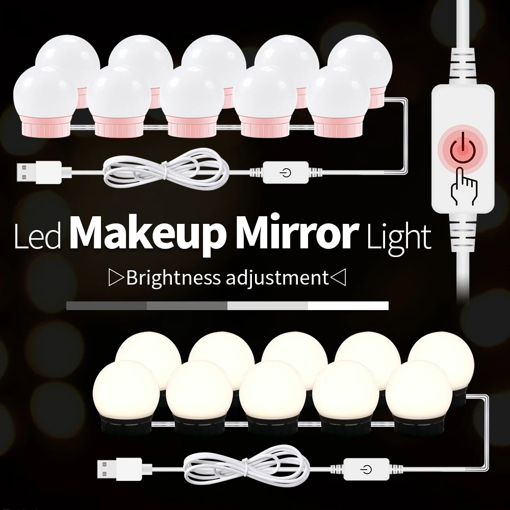 

LED Hollywood Makeup Light USB 12V Dressing Table Mirror Lamp Bulb LED Touch Dimmable Cosmetic Bombilla LED Bathroom Mirror Lamp