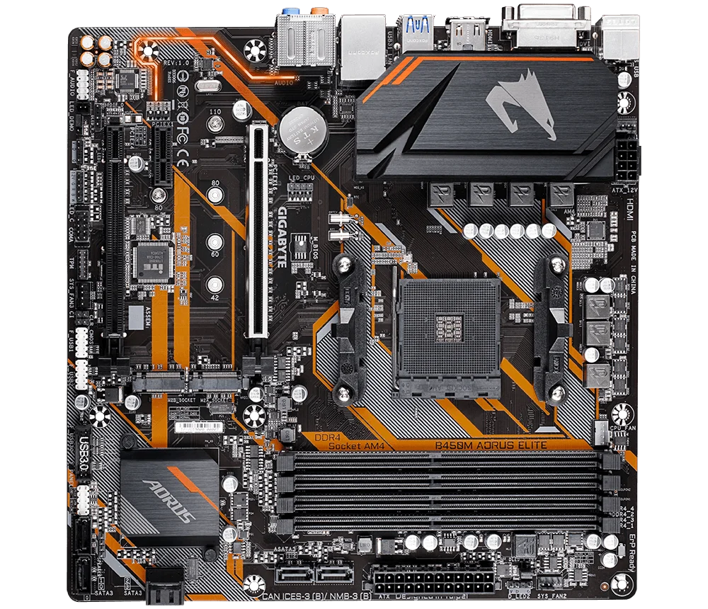 Б/у Gigabyte GA B450M AORUS ELITE AMD B450 /4-DDR4 DIMM /M.2 /USB3.1 /Micro-ATX/Новая/стандартная двухканальная