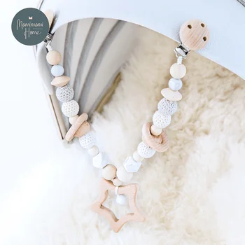 

Wooden Pram Clip Baby Toy Baby Mobile Pram Personalize Silicone Bead Pacifier Chain Chewable Silicone Rattle Baby Wooden Teether