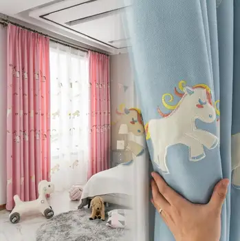 

Nordic INS Cartoon Lovely Horse Jacquard Curtain Shading Blinds Boys Girls Kids Bedroom Study Window Drapes Gauze Treatment