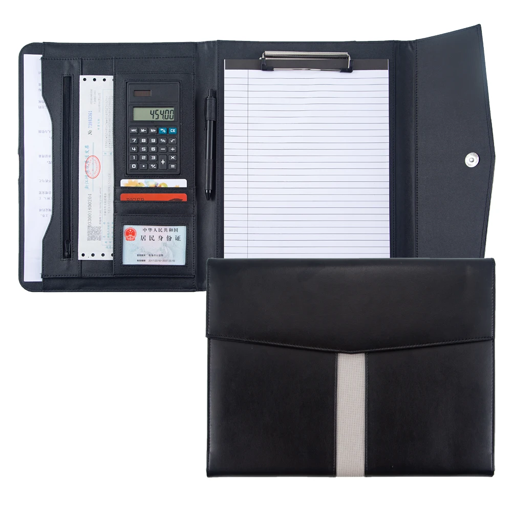 

Envelope Shape A4 Document File Folder Padfolio Briefcase with Calculator Zipper PU Leather Office Leather Portfolio
