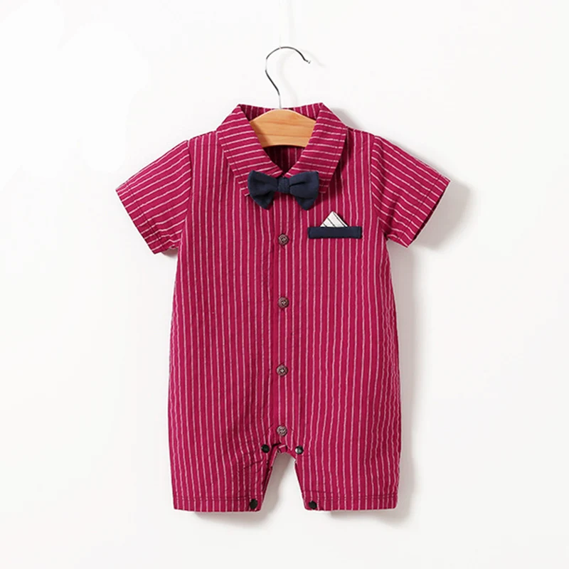 

Summer Baby Boy Rompers Cotton Thin Baby Clothes Gentleman Striped Bow Tie Infant Boys Toddler Kids Jumpsuits Birthday