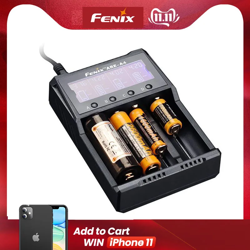 2019 Новый Fenix ARE-A4 четырехканальный смарт-зарядное устройство Совместим с типами Li-Ion и Ni-mh/Ni-Cd батареи