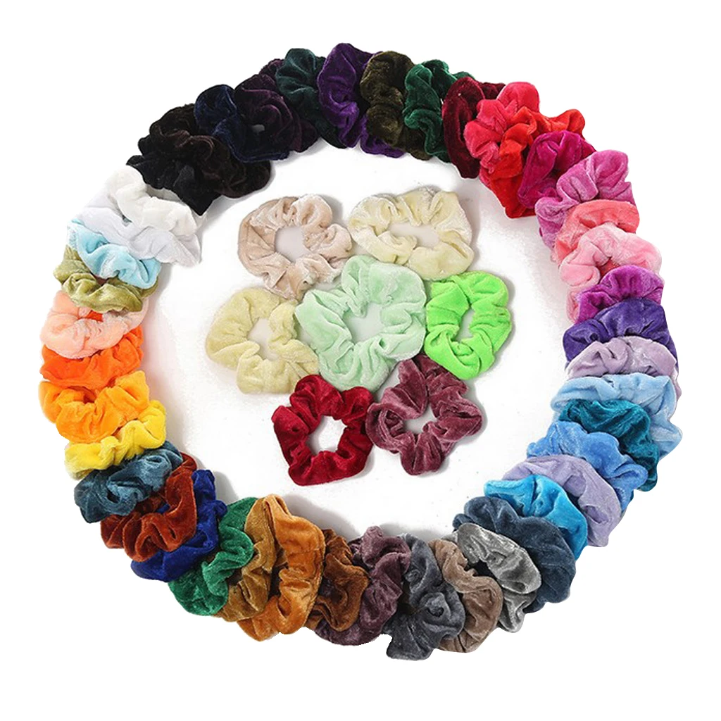 50-Pack Velvet Elastics Bobbles Hair Bands Colorful Hair Tie Ropes Scrunchie  lovely satin Hair bands bright color hair Band