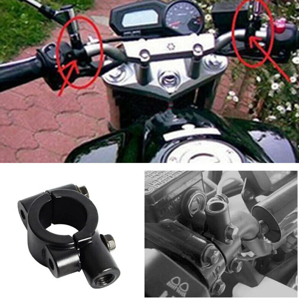 2PCS Bracket Modified Rearview 8/10MM Thread Holder Handle Bar Motorcycle Aluminum Alloy Clamp Adaptor Mirror Mount Accessories - Цвет: Black 8mm