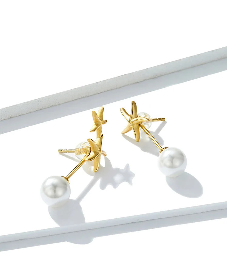 BISAER 925 пробы серебряные серьги-гвоздики в виде морской звезды серьги в виде ракушки Ювелирные изделия Подарки для девочек HVE243