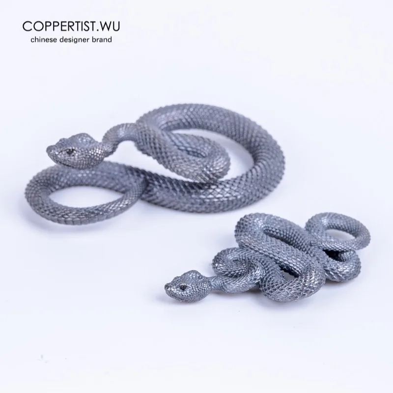 Coppertist. Wu змей S925 Серебристый Брелок для ключей латунный брелок для ключей ручной работы Золотое модное Животное змея кольцо для ключей с сумочкой кулон панк-рок - Цвет: Type 4