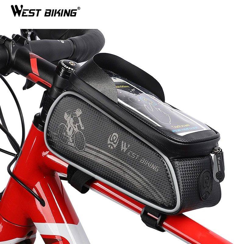WEST BIKING велосипедная Сумка велосипедная верхняя передняя Труба рама сумка водонепроницаемый 6,0 дюймов чехол для телефона хранения сенсорный экран MTB дорожный велосипед сумка