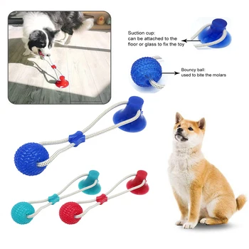 

Dog IQ Molar Tooth Cleaning Chewing TPR Ball Interactive puppy Suction Cup Push Toys Elastic Ropes Pet Playing Treat Ball Puppy