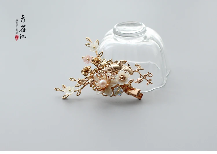 vintage handmade hair bun kimono COSPLAY shell flower golden bird tassel hairpin clip Hair accessories Headwear do-up tools