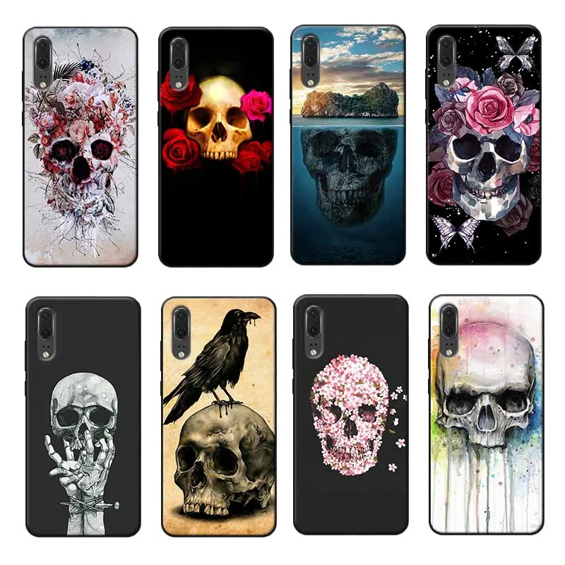For huawei honor 9x pro 8x 10 20 lite Clear Soft Silicone Phone Case Retro Style Flower Skull |