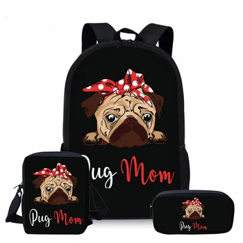 

WHEREISART Cute Dog Print School Book Bag for Kids Boys Grils Kawaii Pug Children's School Bags Big Capacity Student's Bag