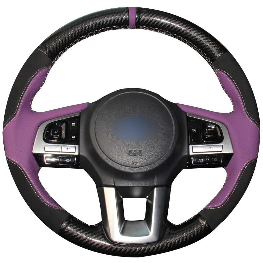 Carbon Fiber Leather Purple Natural Leather Black Suede Steering Wheel
