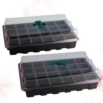 

2 Sets 24 Cells Plant Seeds Germination Tray Nursery Pots Planter Flower Pot with Lids Hydroponic Grow Box Seedling Tray with Br