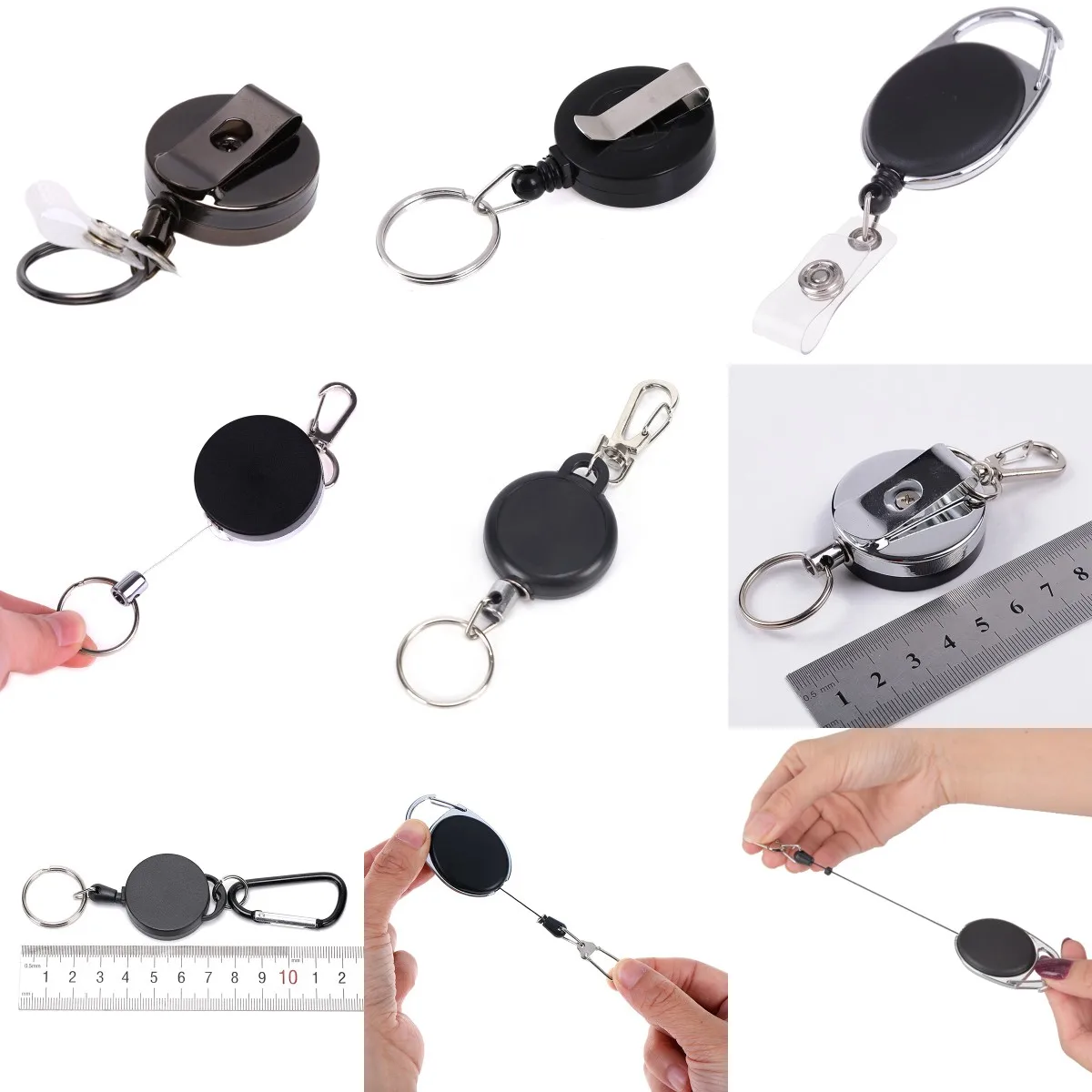 Retractable Key Chain Holder Split Ring Badge Recoil Belt Clip Pull Chain ID UK 