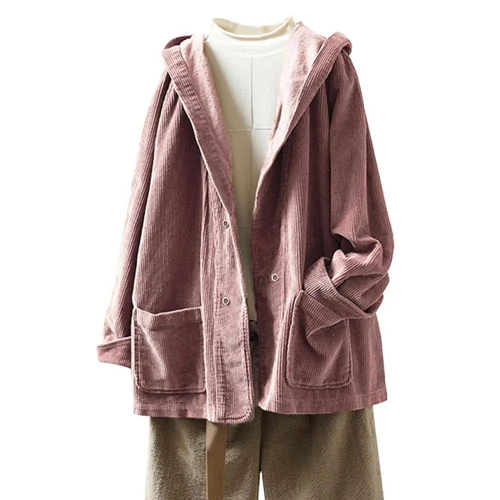 Новые вельветовые куртки Харадзюку, женские осенне-зимние пальто, большие размеры, женские большие Топы, милые однотонные куртки, одежда - Цвет: Розовый