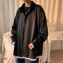 Men's long-sleeved shirt 2020 spring and summer new solid color long-sleeved loose shirt young personality trend men's clothing