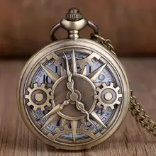 Steampunk Retro Hollow Gear Movement Quartz Pocket Watch Necklace Pendant Gift Chain Pocket Watches Mens Boys Gift