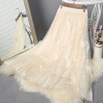 

Lace High Waist Skirt Korean Style Women Plus Size Faldas Mujer Moda 2020 Faldas Largas Mujer Summer Skirt Long