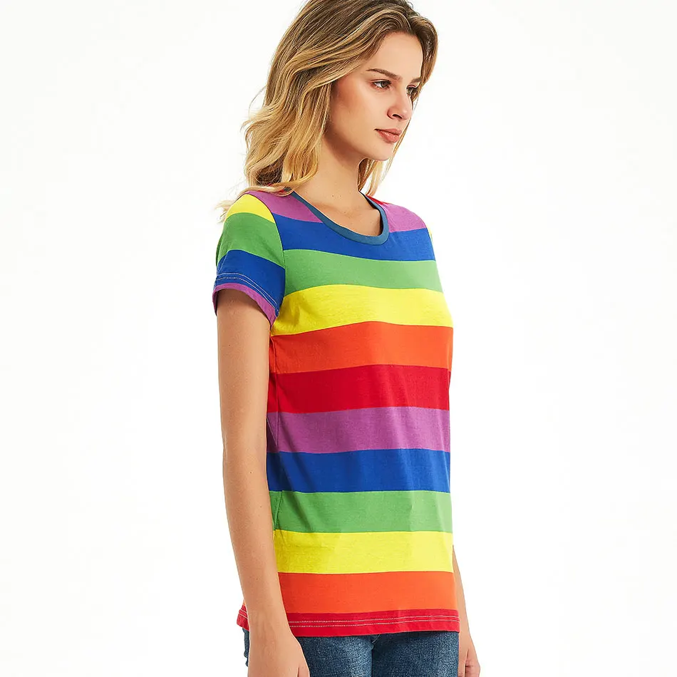 Women's Rainbow T-Shirt- Black and White Striped Shirt with Red and White Stripes Tees - Short Sleeve Casual Tops image 2