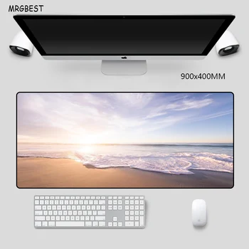 

MRGBES Large Mouse Pad Beach blue sky and white clouds Photo Pads Keyboard Pad Mousepad with Precision Hemming Mats for Gamer