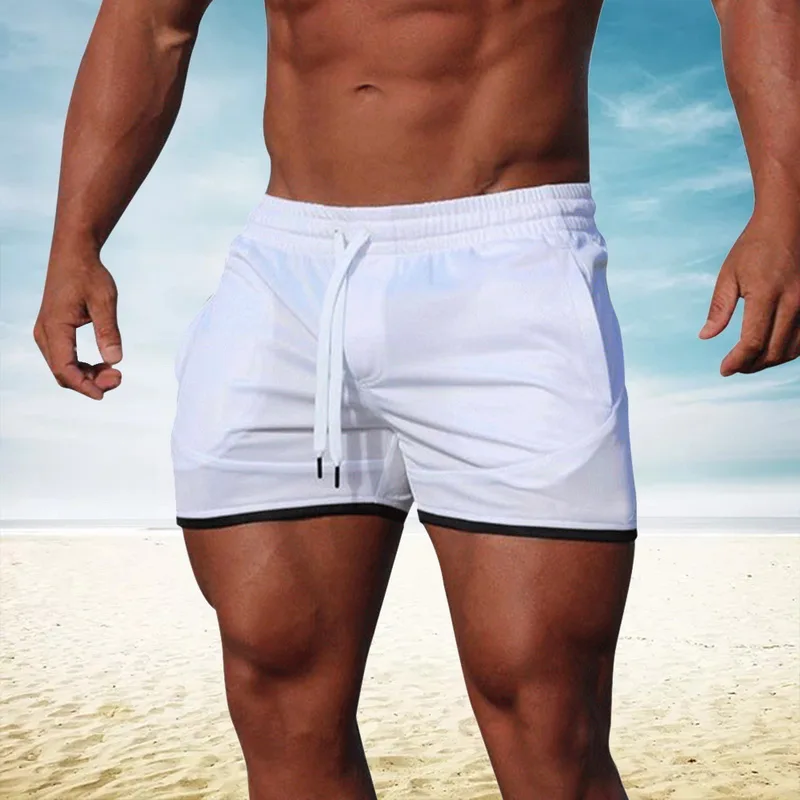 Men Running Shorts Sport Training High Elastic Solid Swimming Shorts Beach Wear Casual Men Workout Soccer Fitness Gym Sweatpants