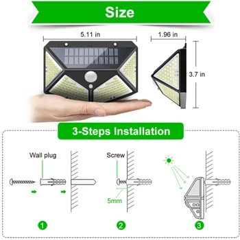180 100 LED Solar Light Outdoor Solar Lamp with Motion Sensor Solar LED Light Waterproof Sunlight Powered for Garden Decoration 2
