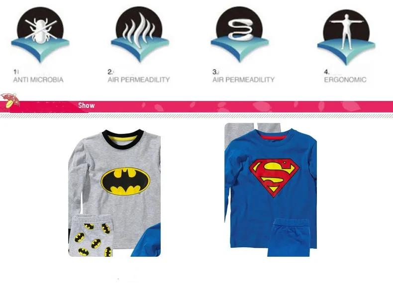 Пижама «Супермен» комплекты детская одежда для сна с мультипликационным принтом «Бэтмен», Детская домашняя пижама одежды комплект детской одежды, тренировочный костюм Детская Пижама флеш-накопителей “Мстители” костюмы