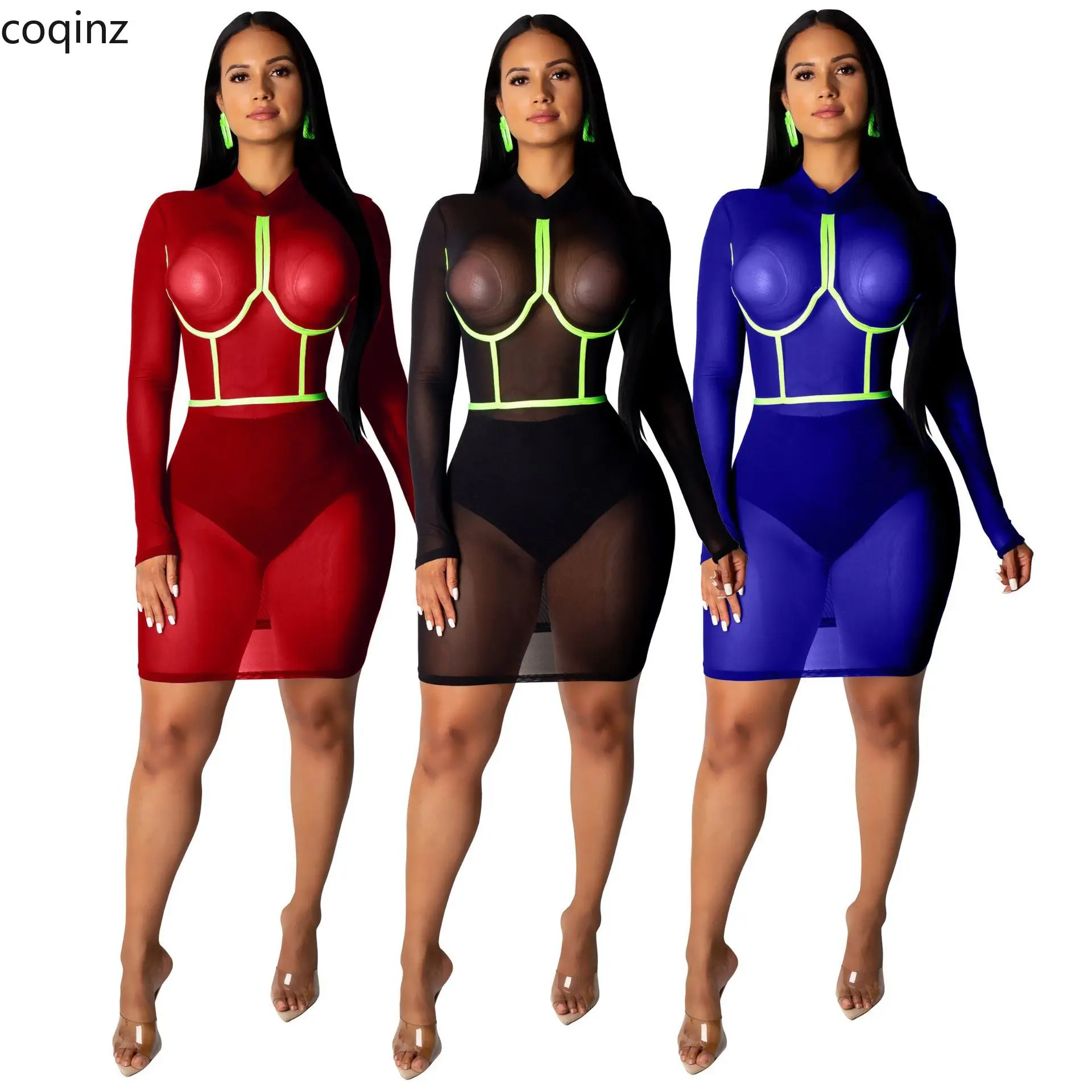 Sexy Mini Bodycon Dresses Woman Party Night Club Neon Bandage Dress 2019 Maxi Ladies Summer Chiffon Dress Women Vestidos SMR9331
