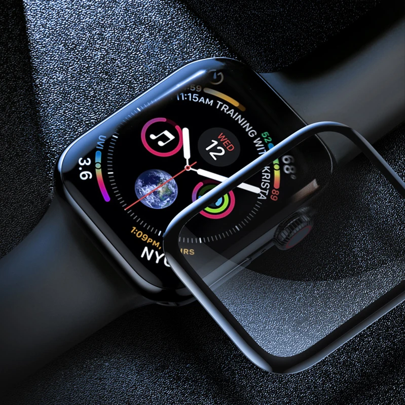 HD закаленное стекло для Apple Watch 4 band 44 мм 40 мм iWatch series 4 3 2 band 42 мм 38 мм 3D 9H Защитная пленка для экрана аксессуары - Цвет ремешка: black