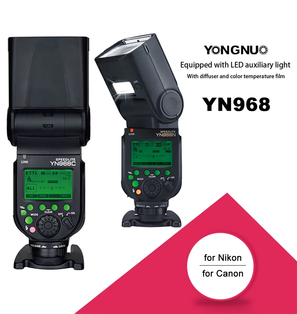 YONGNUO YN968N Flash Speedlite for Canon Nikon DSLR Compatible with YN622N YN560 Wireless TTL Speedlite 1/8000 with LED Light