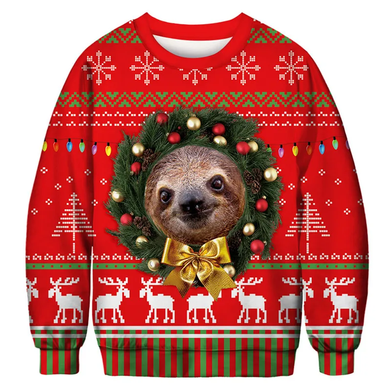 Рождественский свитер с 3d принтом рога, новинка, Уродливый Рождественский свитер унисекс для мужчин и женщин, пуловер с длинными рукавами и круглым вырезом, джемпер, свитер