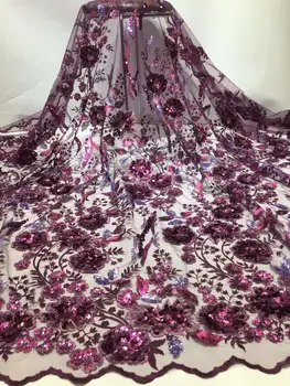 

2020 High Quality French 3D Tulle Beaded African Lace Fabric Sequins Embroidered Nigerian Lace Fabrics For Wowen Dress