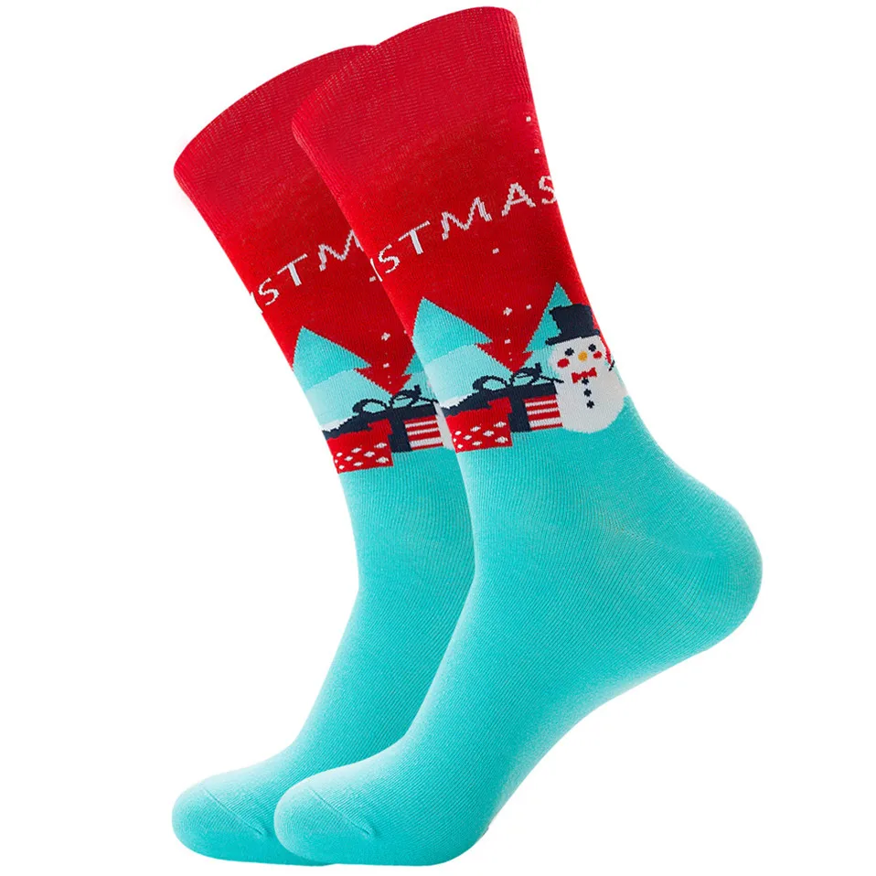 Новинка, хлопковые рождественские носки для женщин и мужчин, осенне-зимние новогодние носки Санта-Клауса с изображением снежного лося, подарок, счастливые носки AMOZAE