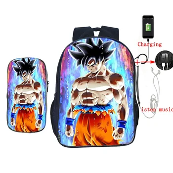 

Dragon Ball Z Goku 2Pcs/set Backpack Fashion Laptop USB Charge Bag Teens Girls Boys School Bags Travel Rucksack Children Mochila