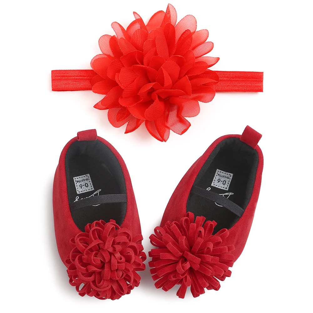 2 шт.; обувь принцессы для новорожденных девочек с повязкой на голову; обувь для вечеринки, дня рождения, рождества, с цветочным рисунком; мягкая подошва; хлопковая обувь для малышей; обувь для малышей 0-18 месяцев