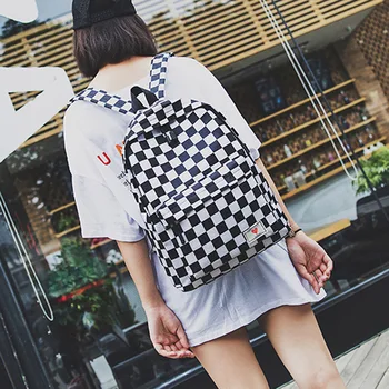 

Joker Casual Canvas Bags Fashion Student Teenagers Shoulder Backpack 2020 Plaid Zipper Backpack Cell Phone Pockets School Bags