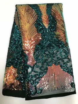 

Newest African Lace Fabric High Quality Lace changing With Green Gold Sequins Latest French Tulle Lace Fabric For Party dress