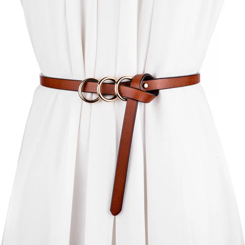 Simple Versitile Fashion Korean style Cowhide Thin Belt Women's 