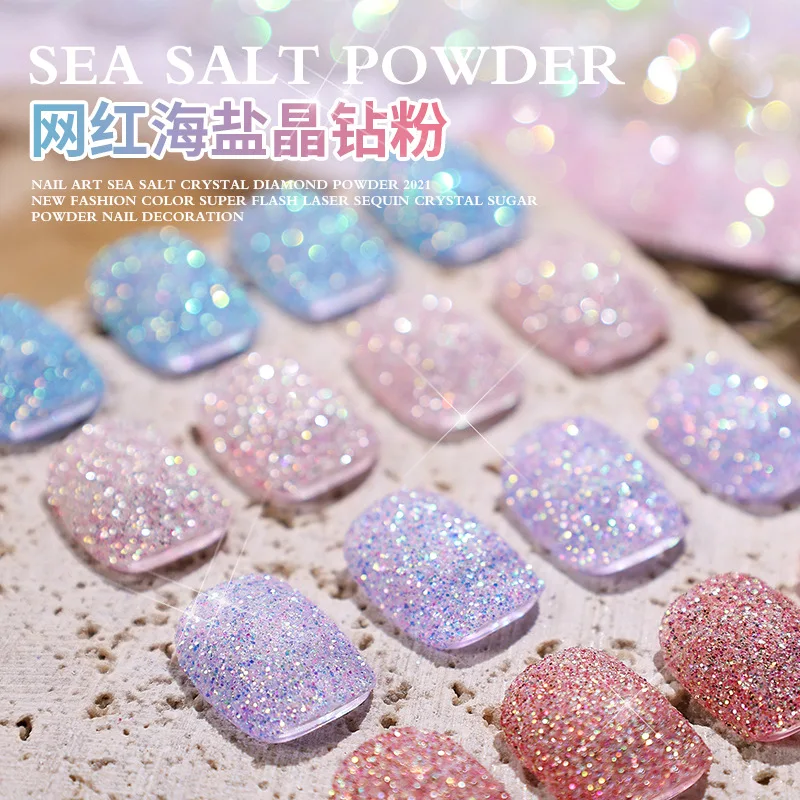 1Jar New Aurora Ins- Sea Salt Fine Glitter Per Nail Art 12 Colori Crystal Diamond Powder Disco Glitter Decorazioni Flash Fini