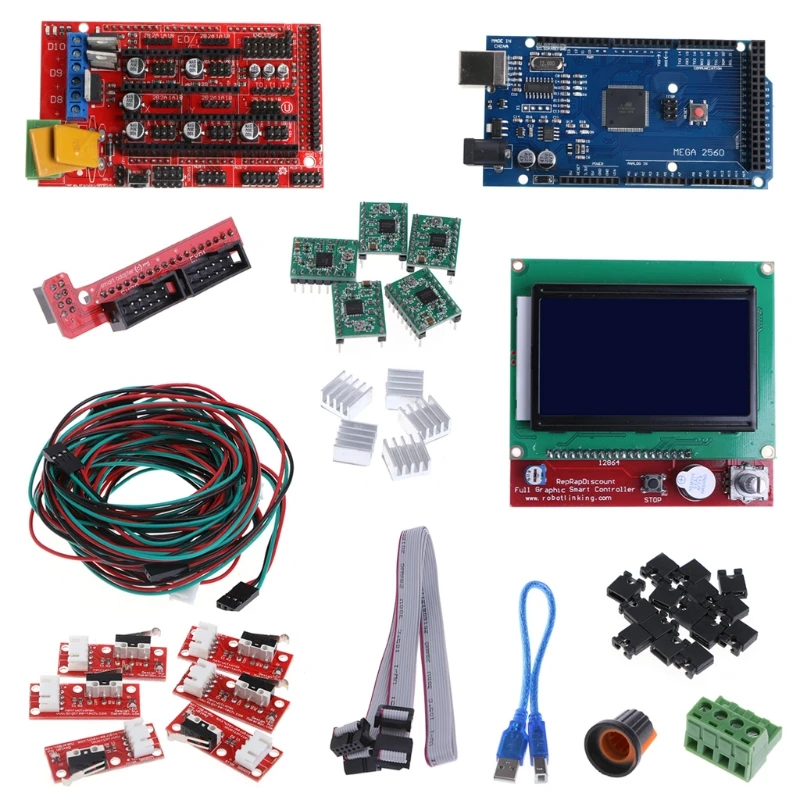 Комплект 3D-принтера с ЧПУ Mega 2560 R3+ RAMPS 1,4 контроллер+ lcd 12864+ 5 A4988 шаговый драйвер