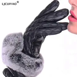 LJCUIYAO зимние ветрозащитные и бархатные теплые мужские кожаные перчатки водонепроницаемые черные сенсорные Модные женские перчатки