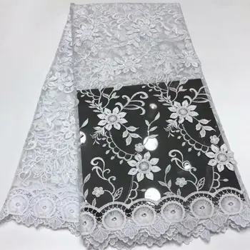 

2019 Mesh Embroidered Bridal Lace Dress 3D Flower Handmade White African Tulle Net Lace Fabric French Lace Fabrics