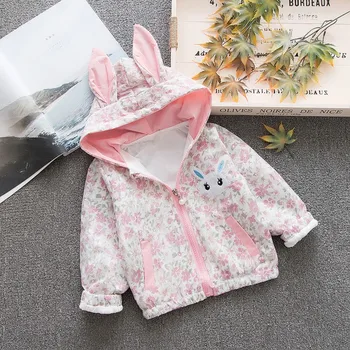 

Cute Baby Jacket Spring Autumn Girls Cute Cartoon Rabbit Floral Comfort Slim Jacket Zipper Hooded Tops