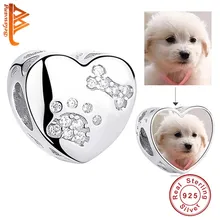 BELAWANG 925 стерлингового серебра животных отпечаток лапы собаки кубического циркония бусина-Шарм для браслета DIY настроить фото бусины ювелирные изделия подарок