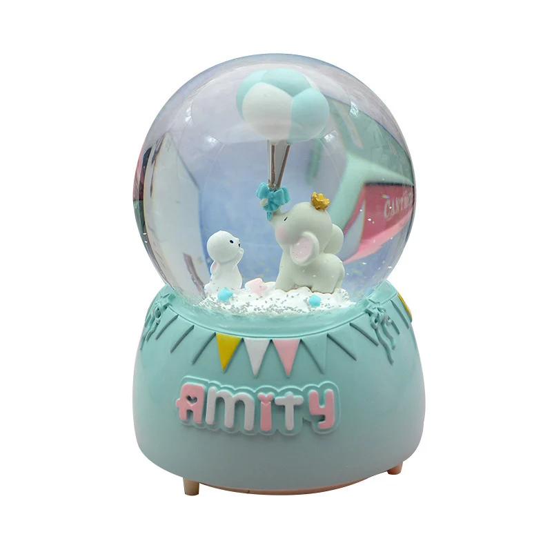 Amusement Park Balloon Amity Elephant Miniature Model Snow Globe Crystal Ball Christmas Music Box Home Decoration Birthday Gift | Дом и сад